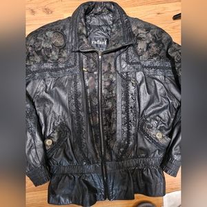 RAFAEL 80s Floral Print Patchwork Leather Jacket/ Small/ 1980s